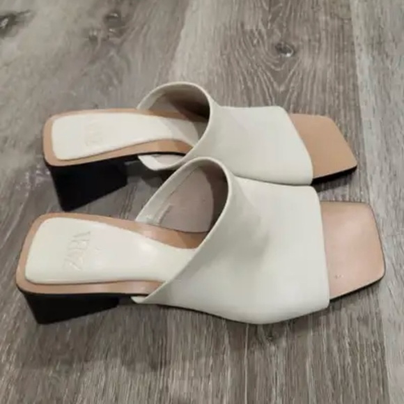 Zara Shoes - Zara Shoes Woman Mules Kitten Heel Leather Beige Size 40 USA 9